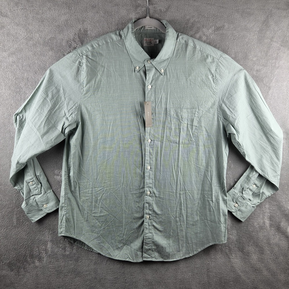 NWT J Crew Secret Wash Classic Fit Green Cotton Poplin Oxford Shirt Mens XL - Picture 1 of 13